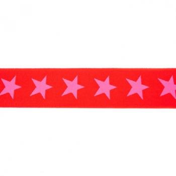 Gummiband Rot mit Rosa Sternen Breite 4 cm